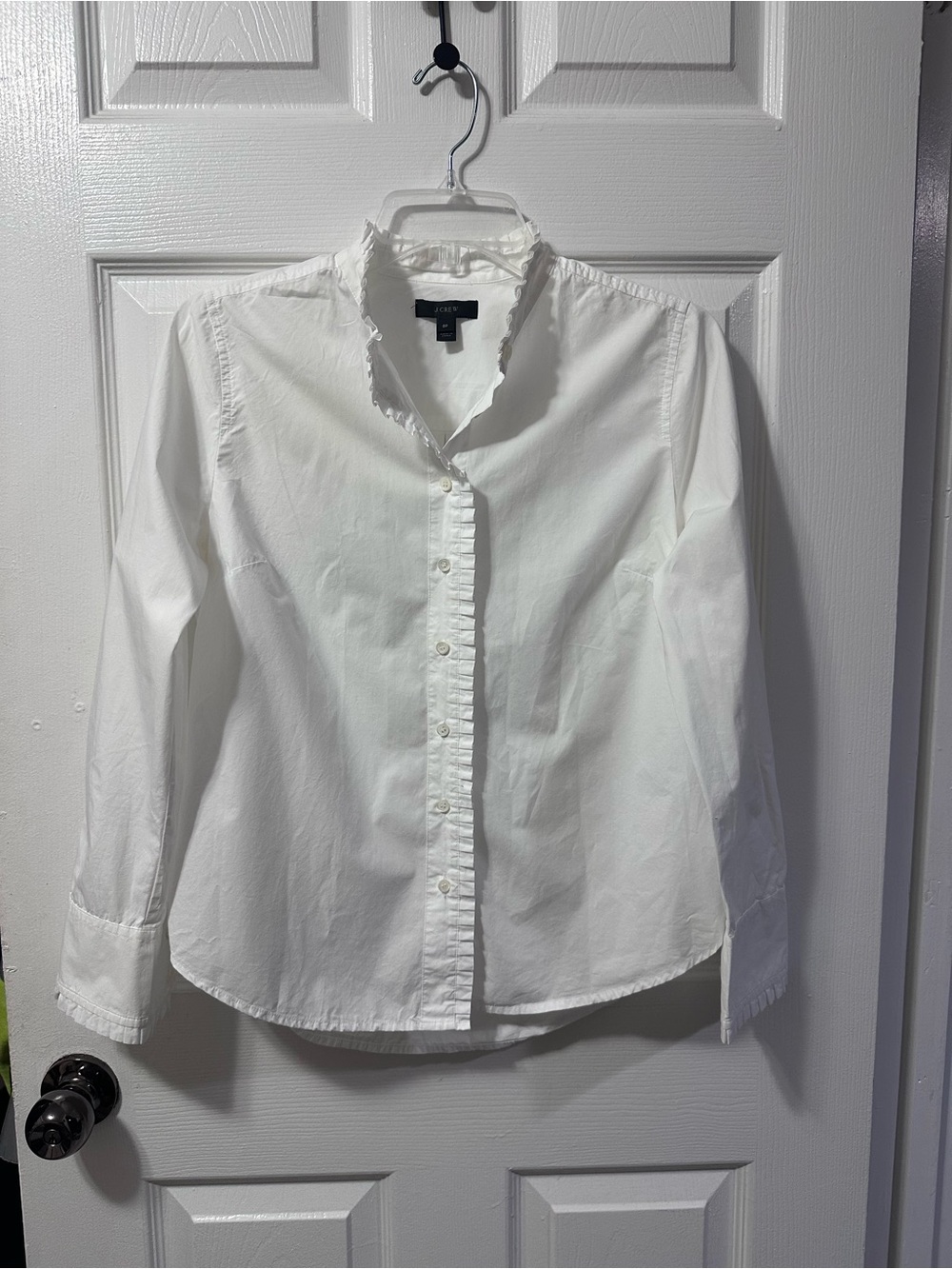 J. Crew White Ruffle-Trim Button-Front Shirt